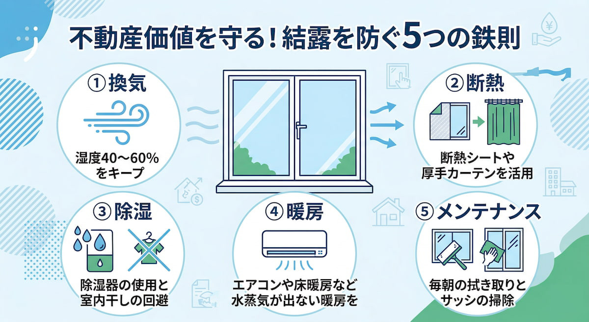 窓の結露対策｜5つの実践的アプローチ（換気・断熱・除湿・暖房・メンテナンス）