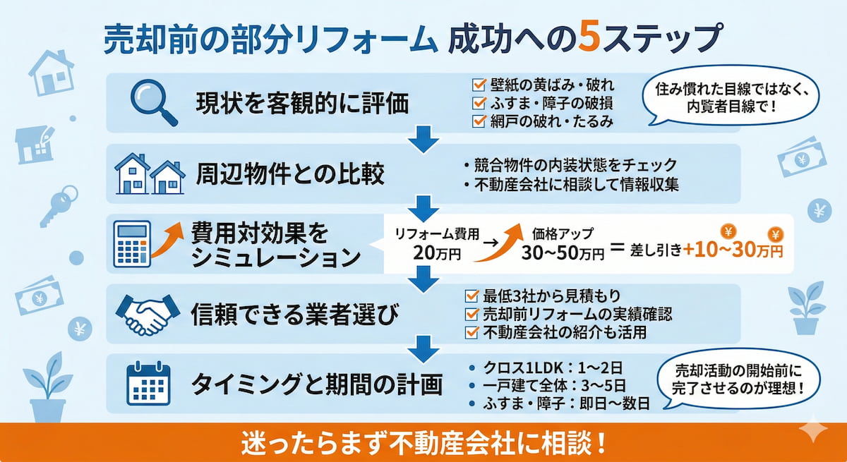 売却前の部分リフォームを成功させる5つのステップのフローチャート