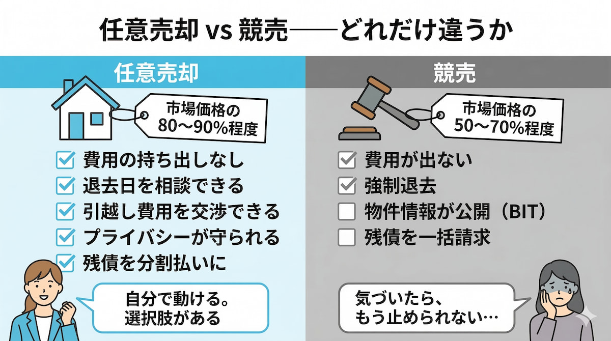 任意売却と競売を比較したインフォグラフィック